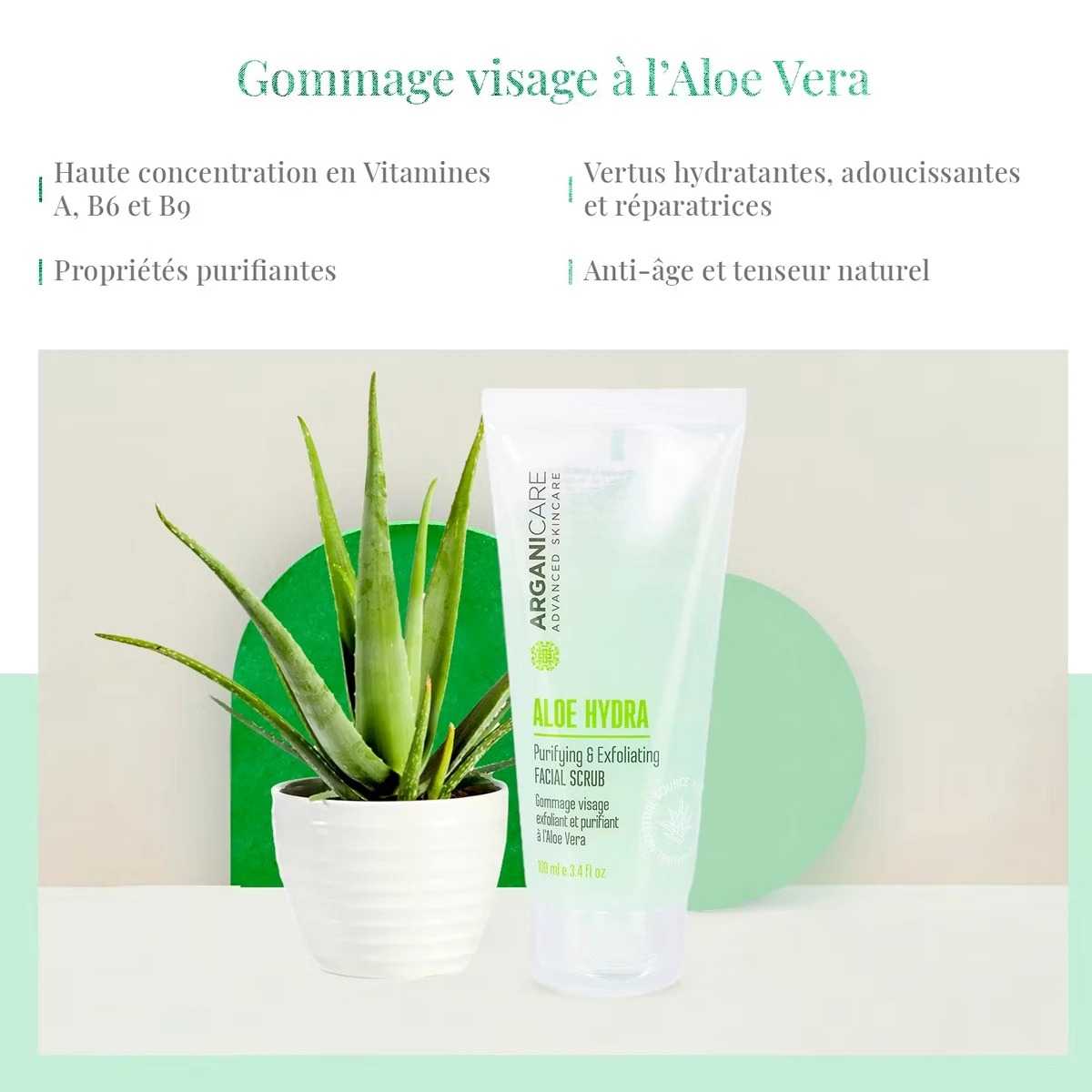 Gommage Visage Exfoliant Et Purifiant à L'Aloe Vera Arganicare 100ml 3 Gommage Visage Exfoliant Et Purifiant à L'Aloe Vera Arganicare 100ml – Image 3