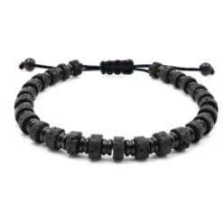 Bracelet "Lava" Acier Noir - Pierre De Lave