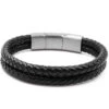 Bracelet "Shadow" Acier Simili Cuir Tressé Noir