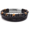 Bracelet "Power" Acier Simili Cuir - Pierres Naturelles