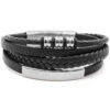 Bracelet "Steel" Acier Simili Cuir 3 Rangs + Plaque Acier