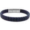 Bracelet "Wave" Acier Simili Cuir Tressé - Noir Et Bleu